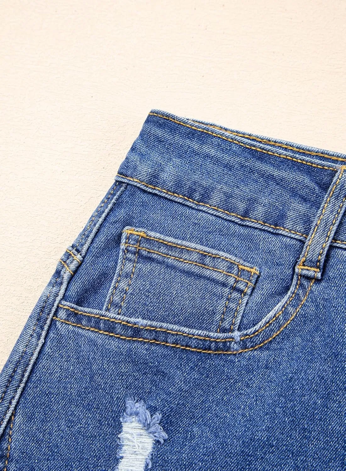 Sidefeel Women's Jean Skirt Stretchy Ripped Frayed Button Fly Zimbaplatinum Summer Denim Skorts Shorts