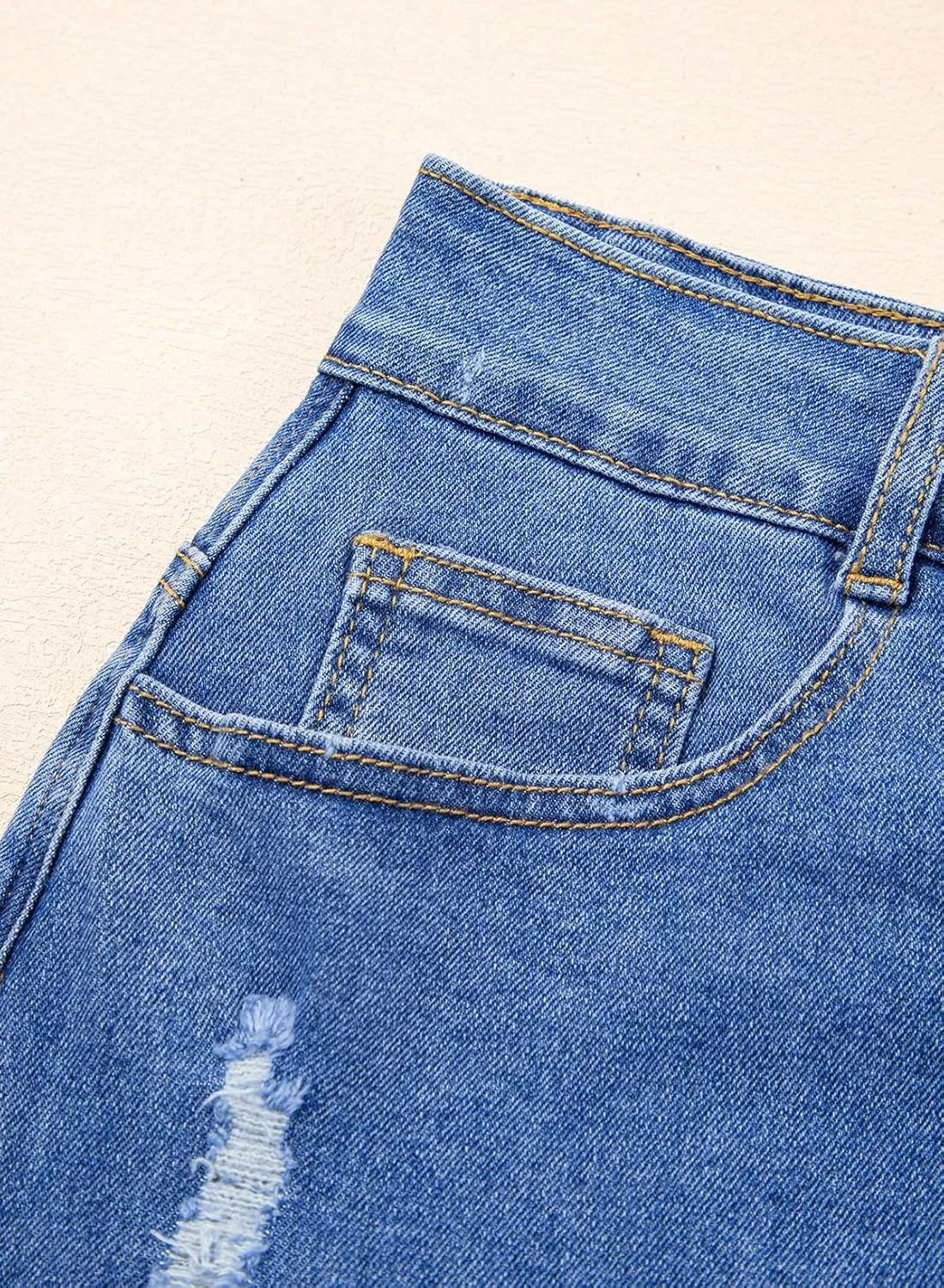 Sidefeel Women's Jean Skirt Stretchy Ripped Frayed Button Fly Zimbaplatinum Summer Denim Skorts Shorts