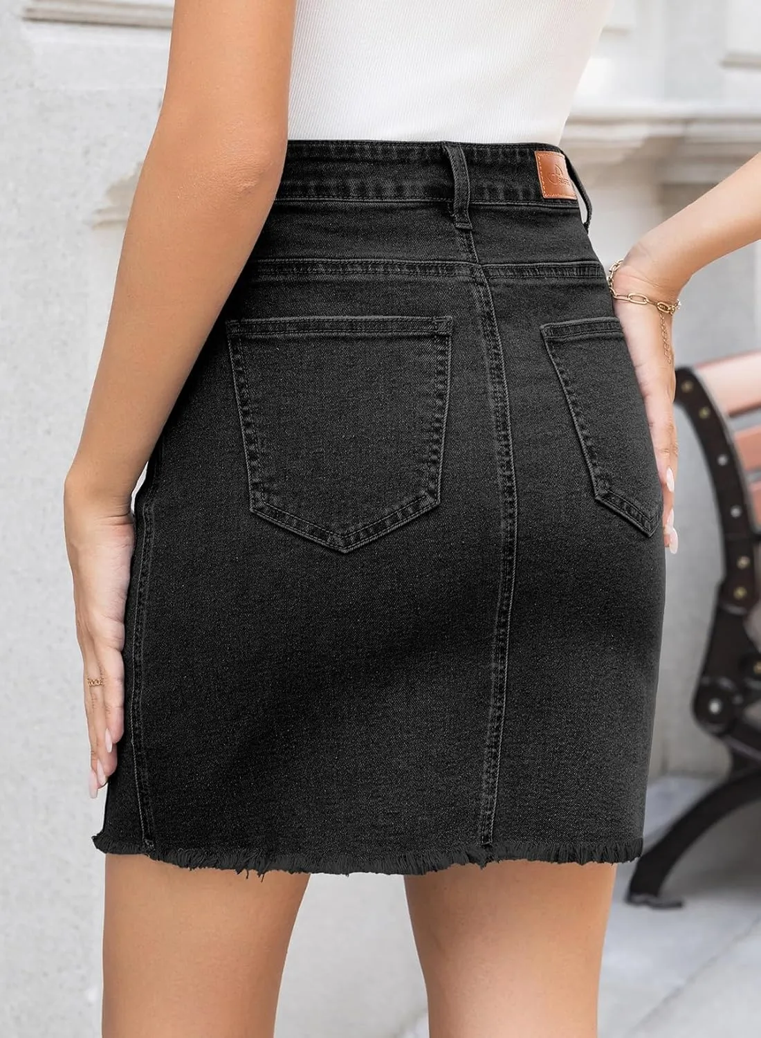 Sidefeel Women's Jean Skirt Stretchy Ripped Frayed Button Fly Zimbaplatinum Summer Denim Skorts Shorts