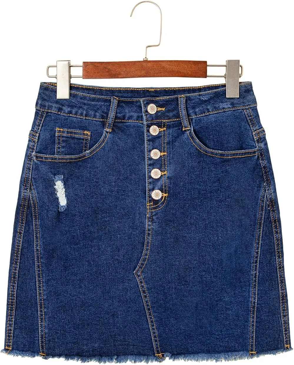 Sidefeel Women's Jean Skirt Stretchy Ripped Frayed Button Fly Zimbaplatinum Summer Denim Skorts Shorts