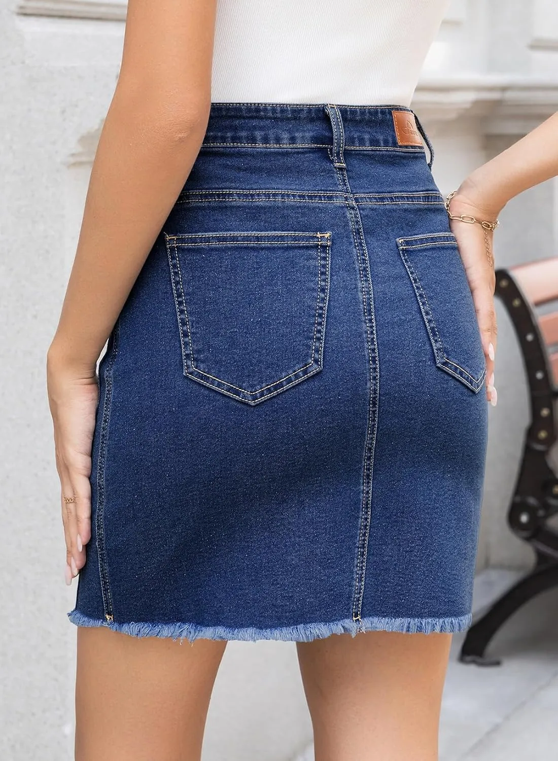 Sidefeel Women's Jean Skirt Stretchy Ripped Frayed Button Fly Zimbaplatinum Summer Denim Skorts Shorts