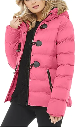 sleeping clothes for women Winter Warm Women Coats Thicken Short Down Jacket Fashion Horn Button Zip UP Solid Puffer Jackets with Fur Hood coat