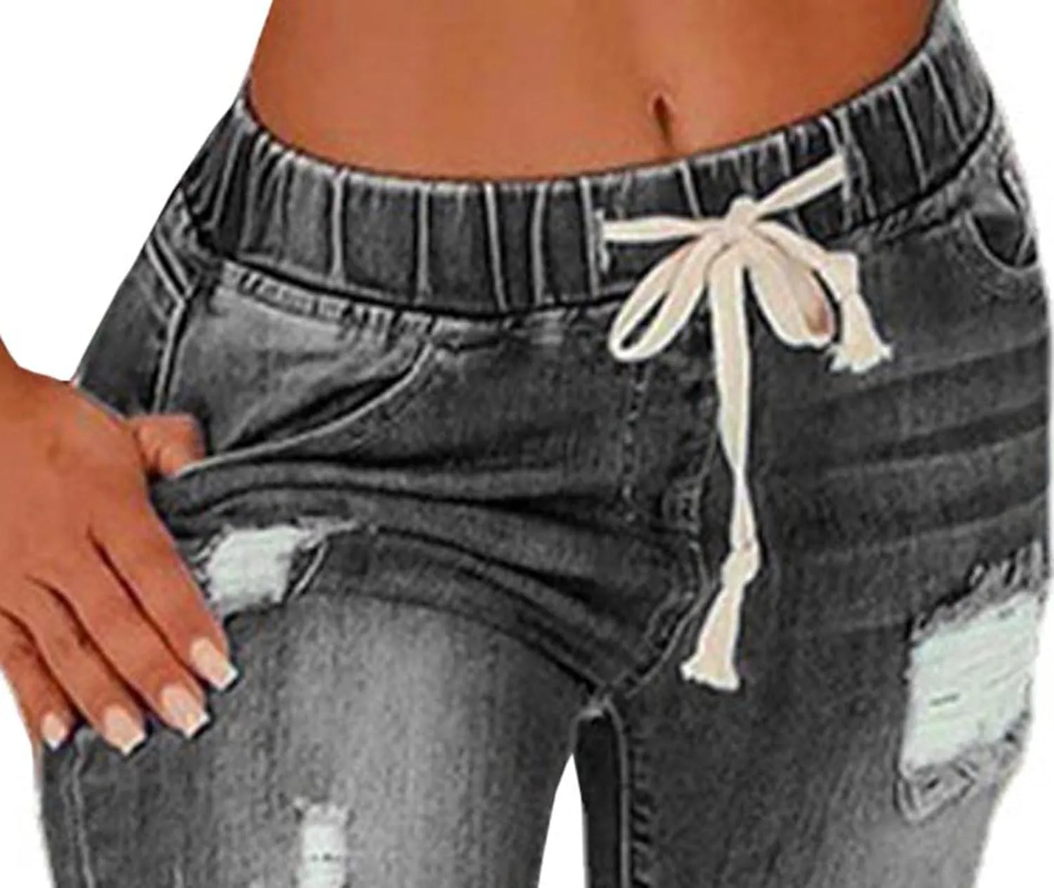 SOMTHRON Women's High Rise Distressed Slim Punk Denim Jeans High Waist Skinny Destroyed Ripped Pencil Jeans Pants