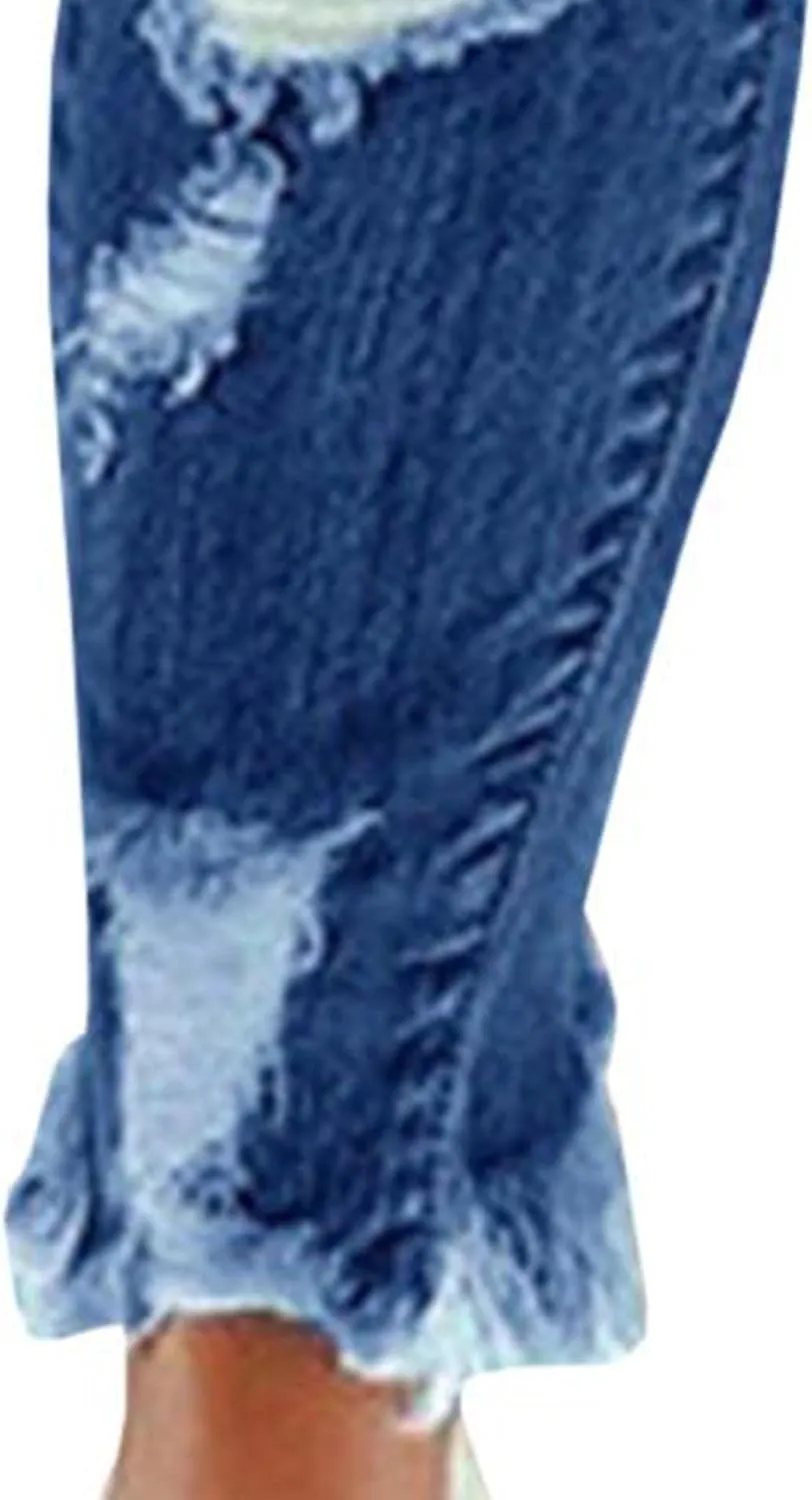 SOMTHRON Women's High Rise Distressed Slim Punk Denim Jeans High Waist Skinny Destroyed Ripped Pencil Jeans Pants