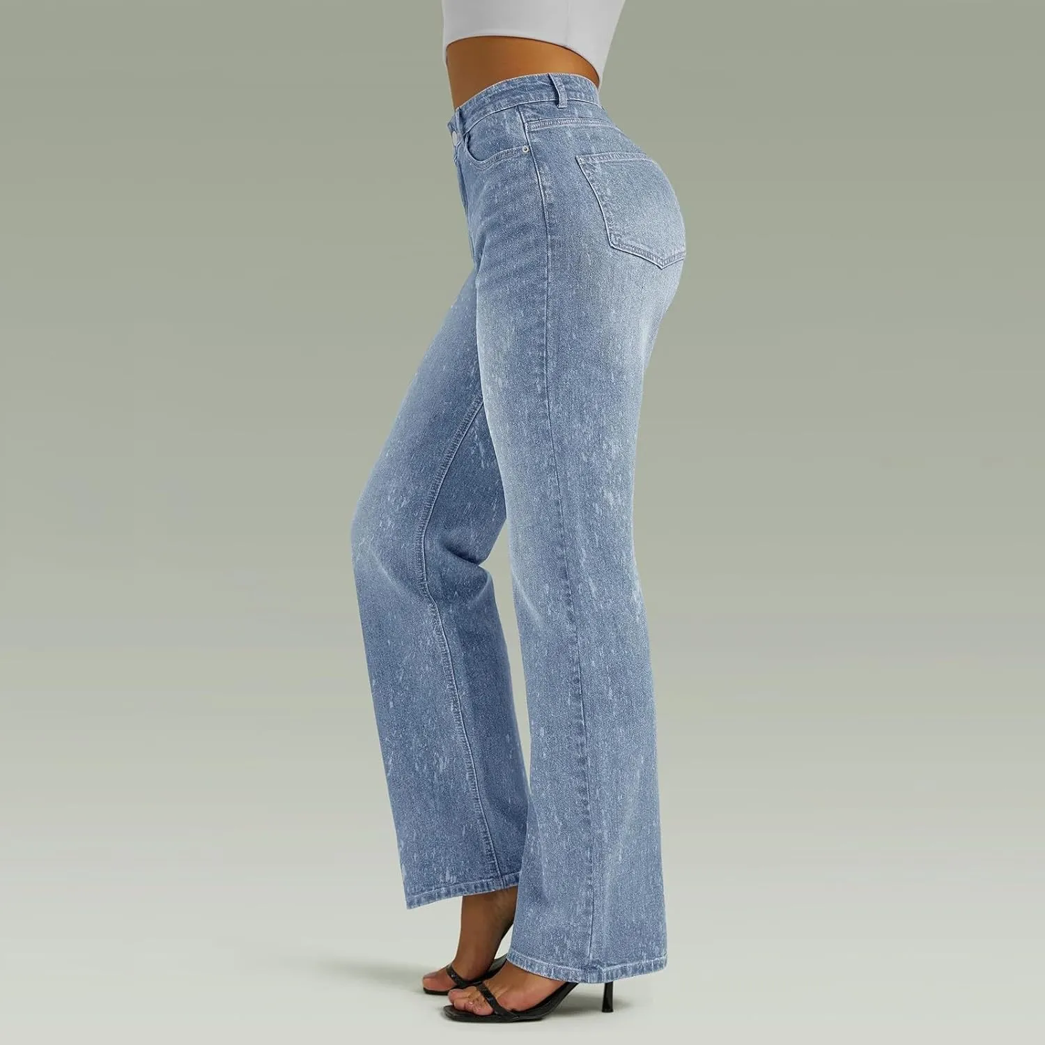 Straight Leg Jeans for Women High Waisted Stretchy Wide Leg Boyfriend Denim Pants Trendy Versatile 90s Trouser Jeans