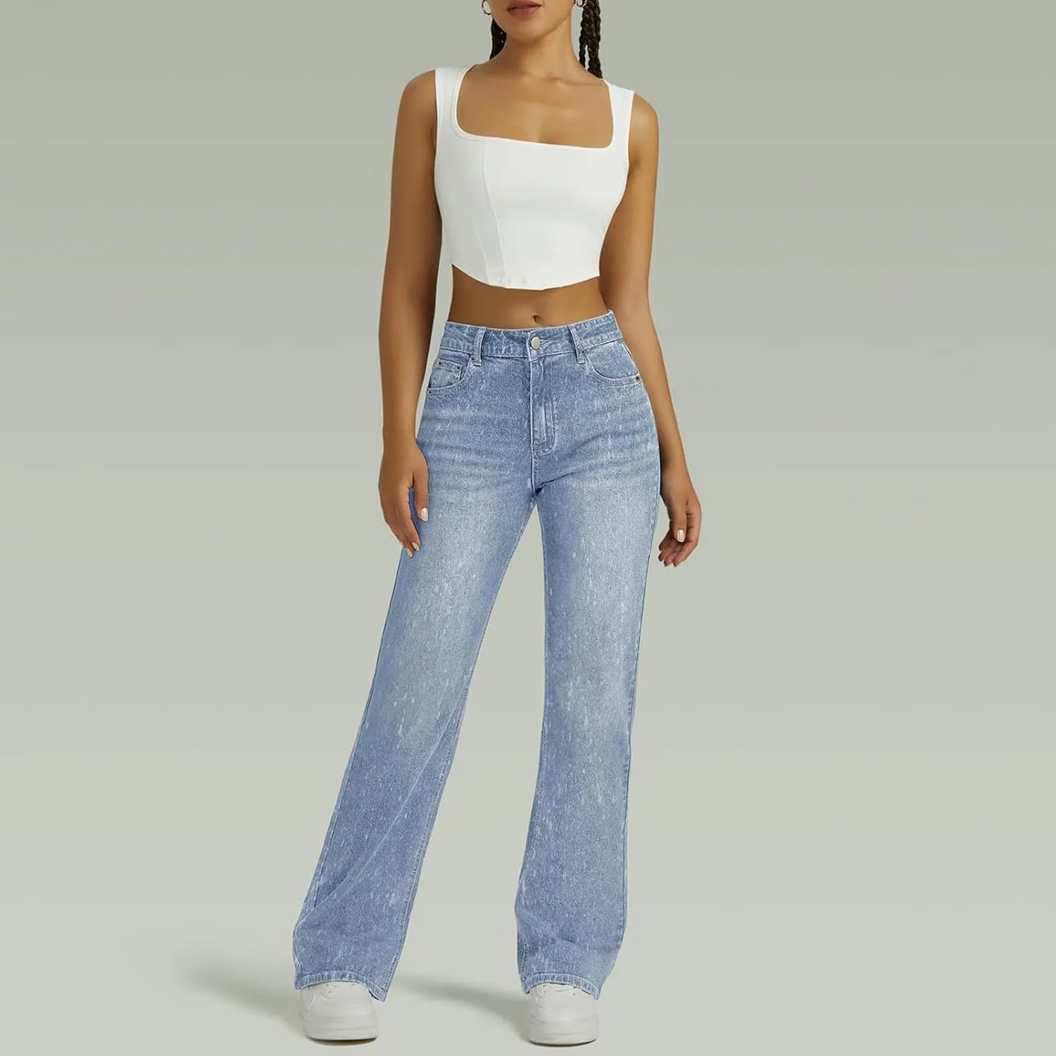 Straight Leg Jeans for Women High Waisted Stretchy Wide Leg Boyfriend Denim Pants Trendy Versatile 90s Trouser Jeans