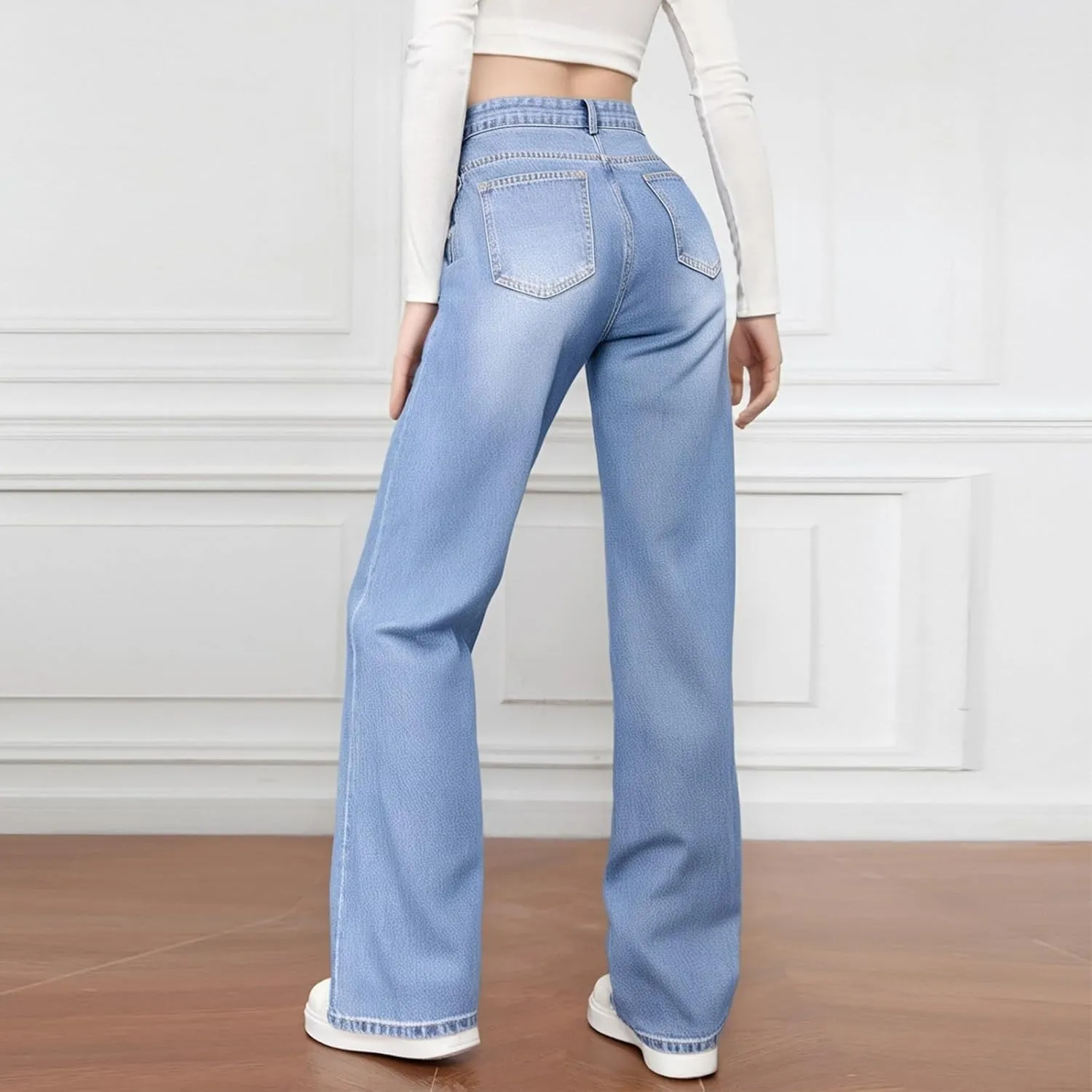 Straight Leg Jeans for Women High Waisted Stretchy Wide Leg Boyfriend Denim Pants Trendy Versatile 90s Trouser Jeans