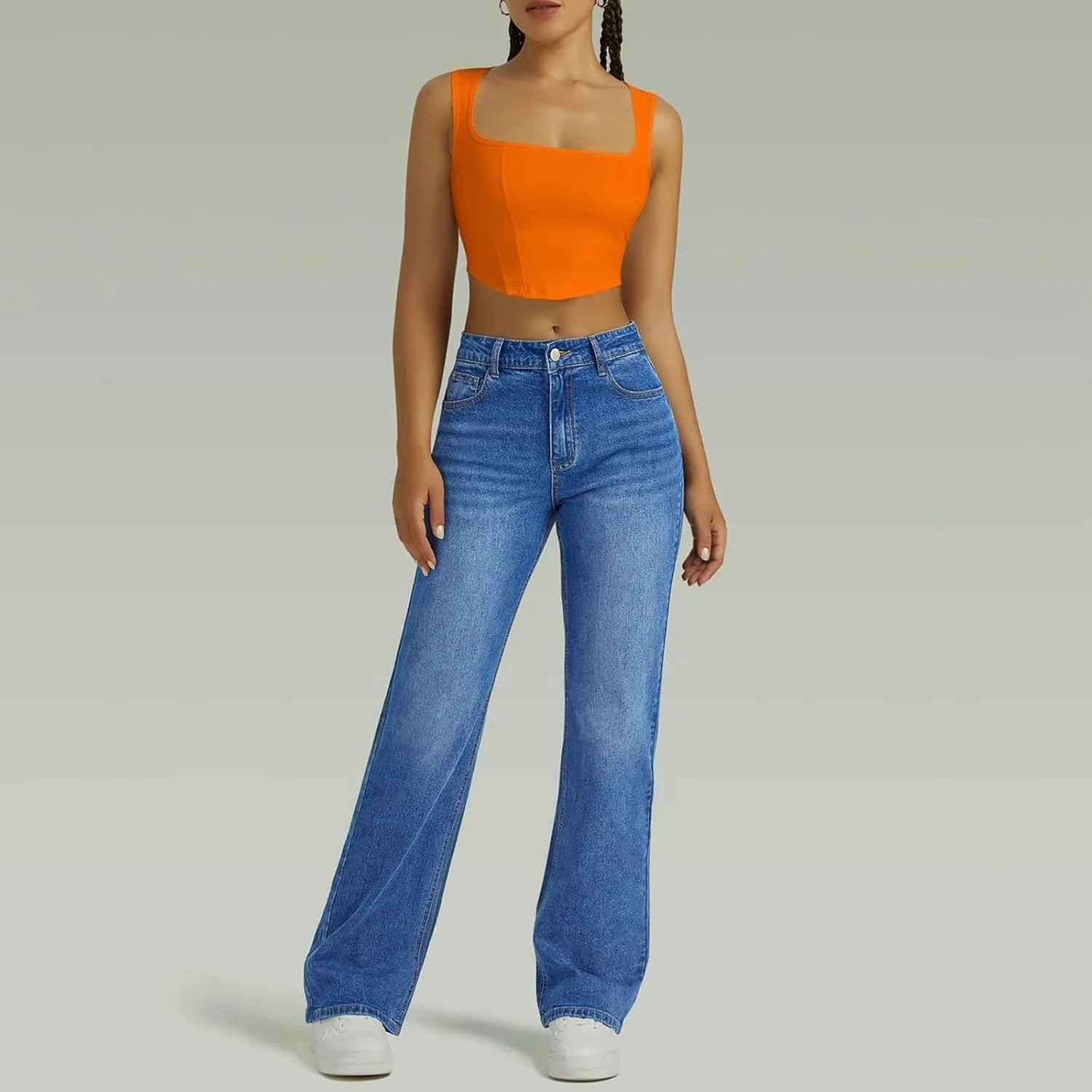 Straight Leg Jeans for Women High Waisted Stretchy Wide Leg Boyfriend Denim Pants Trendy Versatile 90s Trouser Jeans
