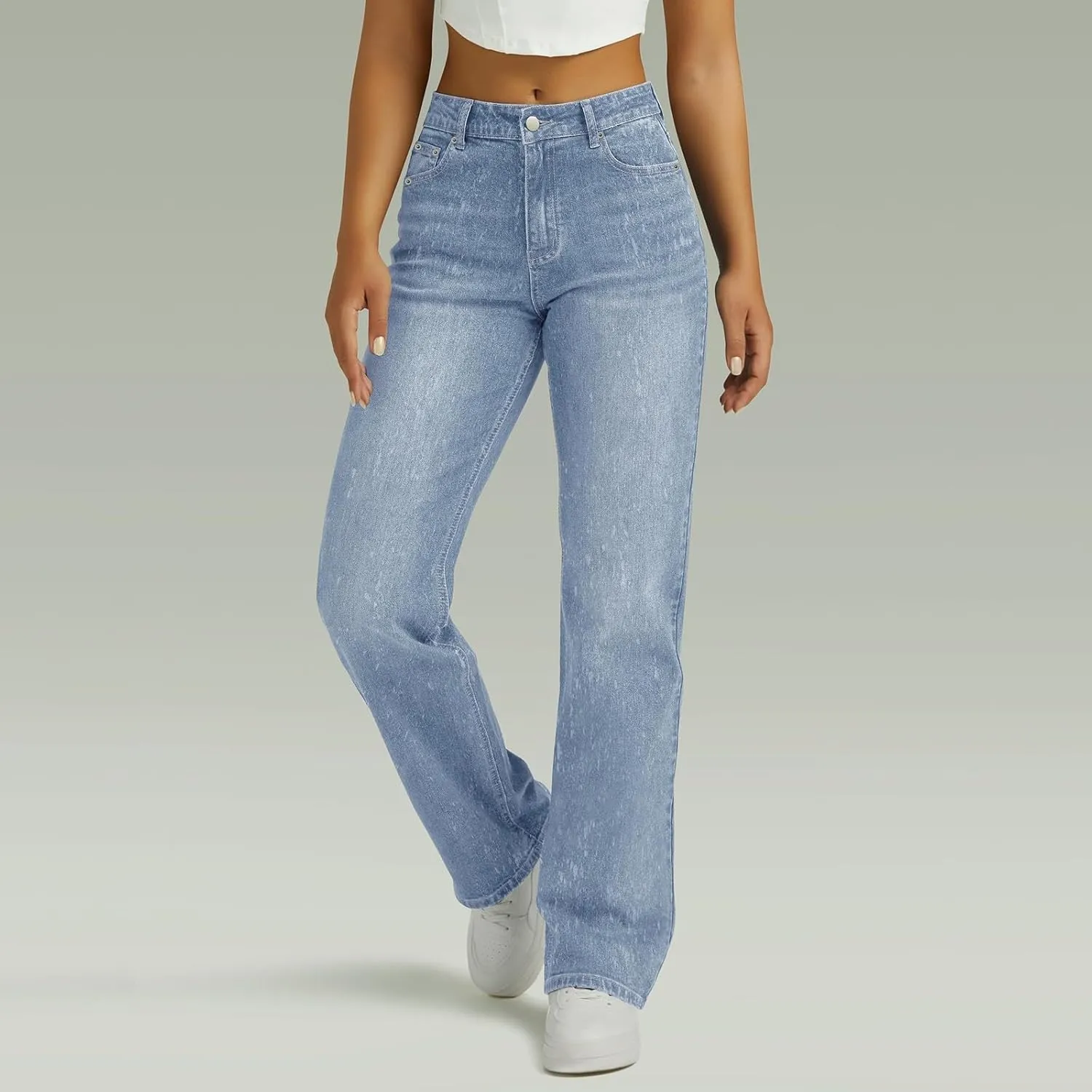 Straight Leg Jeans for Women High Waisted Stretchy Wide Leg Boyfriend Denim Pants Trendy Versatile 90s Trouser Jeans