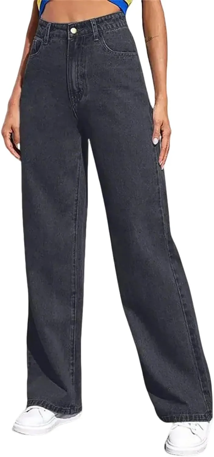 Straight Leg Jeans Women Soft High Waisted Wide Leg Jeans Plus Size Boyfriend Jeans Comfy Denim Pants with Pockets