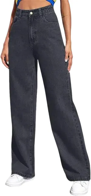 Straight Leg Jeans Women Soft High Waisted Wide Leg Jeans Plus Size Boyfriend Jeans Comfy Denim Pants with Pockets