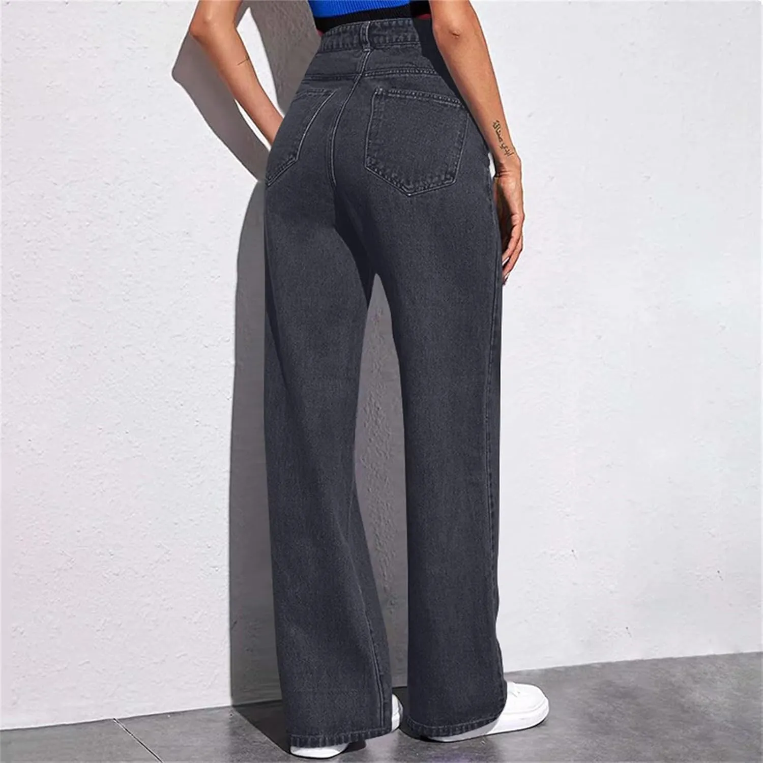 Straight Leg Jeans Women Soft High Waisted Wide Leg Jeans Plus Size Boyfriend Jeans Comfy Denim Pants with Pockets