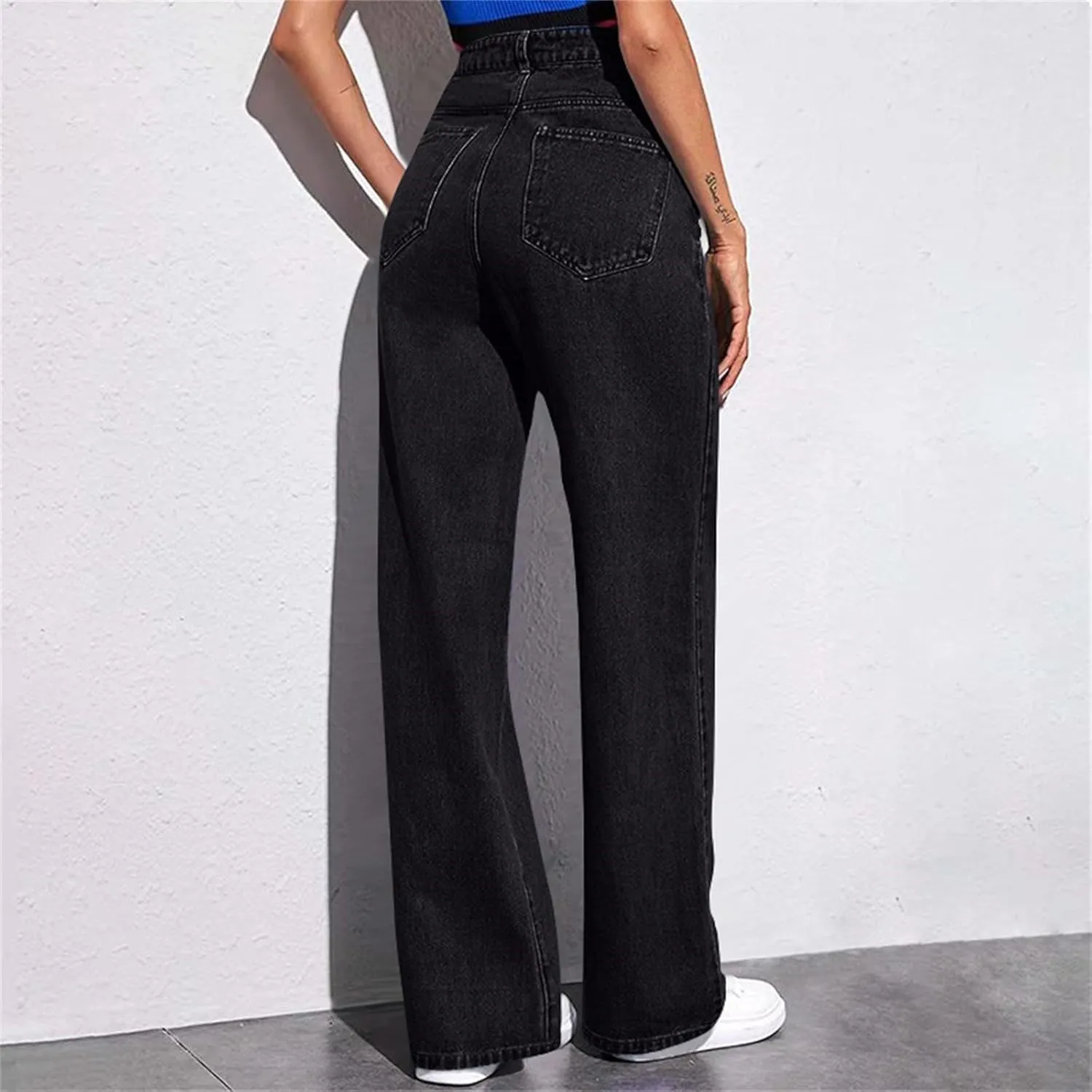 Straight Leg Jeans Women Soft High Waisted Wide Leg Jeans Plus Size Boyfriend Jeans Comfy Denim Pants with Pockets