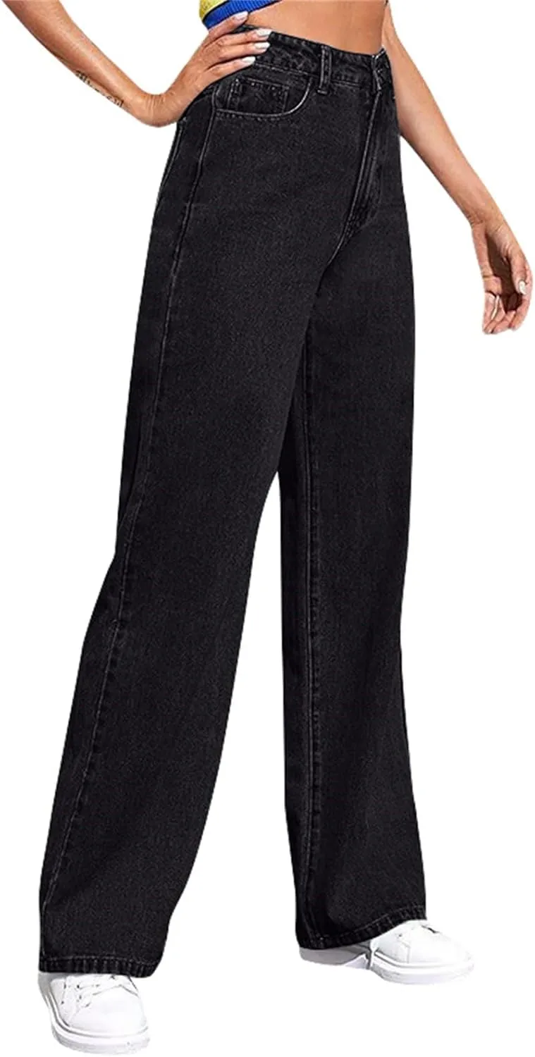 Straight Leg Jeans Women Soft High Waisted Wide Leg Jeans Plus Size Boyfriend Jeans Comfy Denim Pants with Pockets