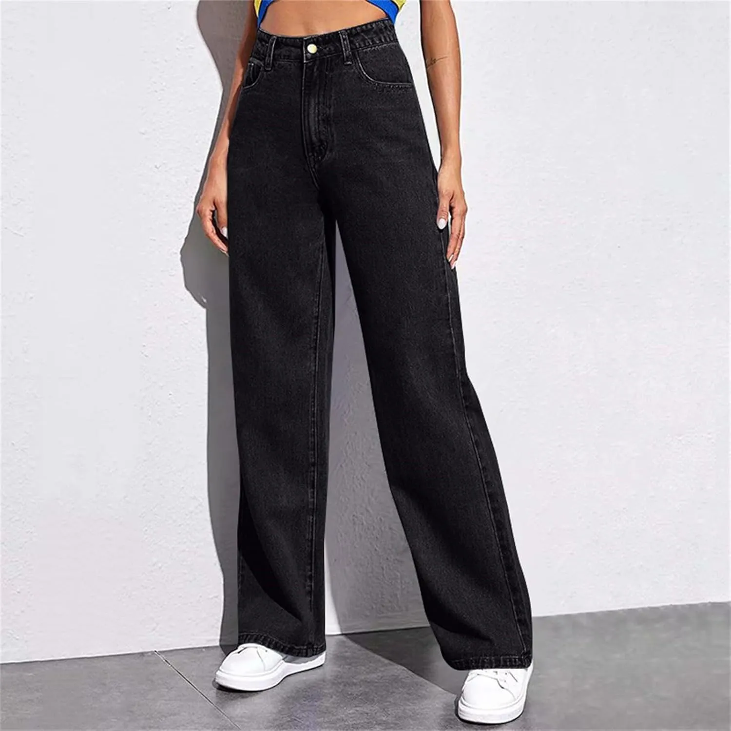 Straight Leg Jeans Women Soft High Waisted Wide Leg Jeans Plus Size Boyfriend Jeans Comfy Denim Pants with Pockets