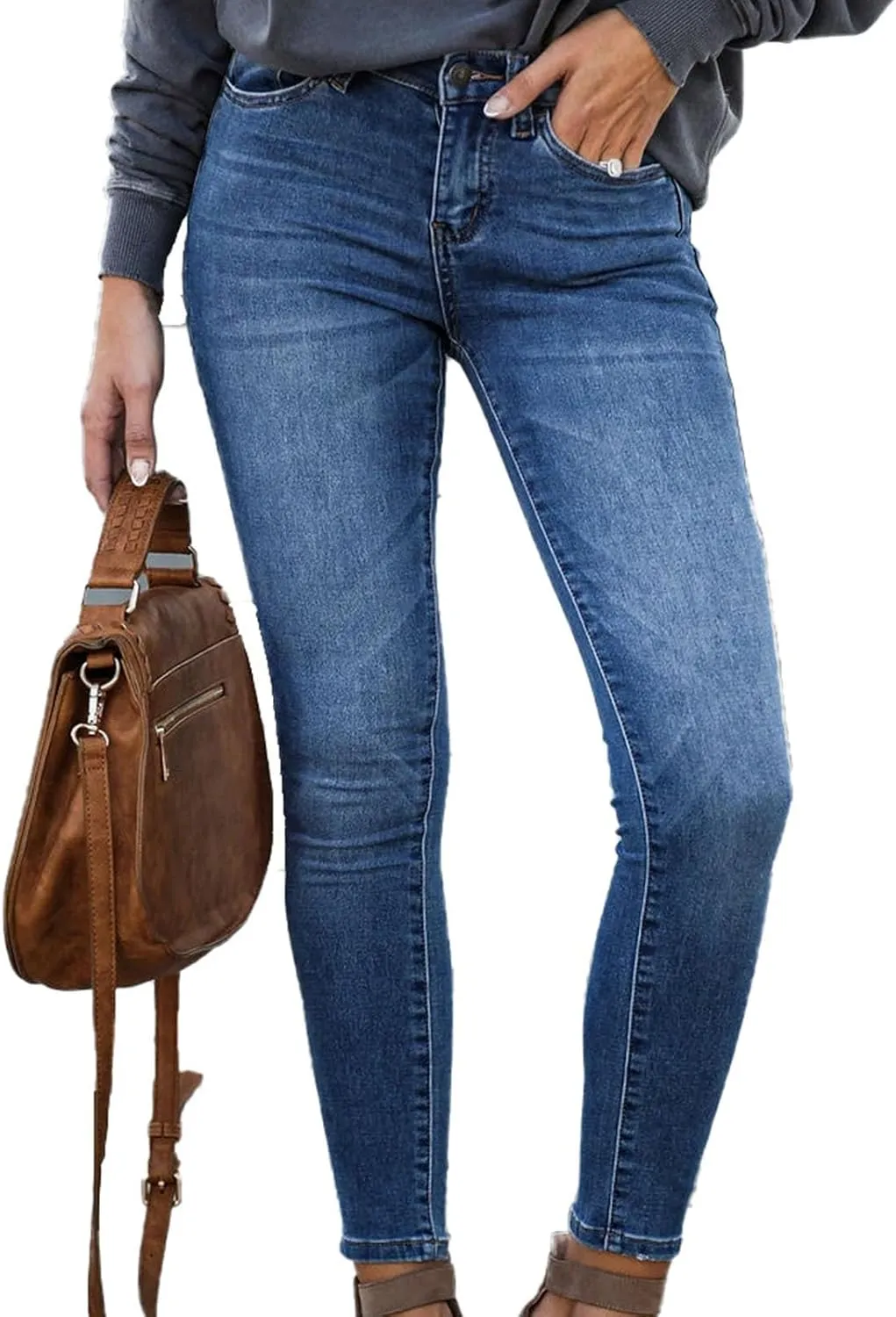 Stretchy Jeans for Women High Waisted Button Denim Leggings Slim Fit Straight Leg Pencil Trousers Casual Skinny Jeans