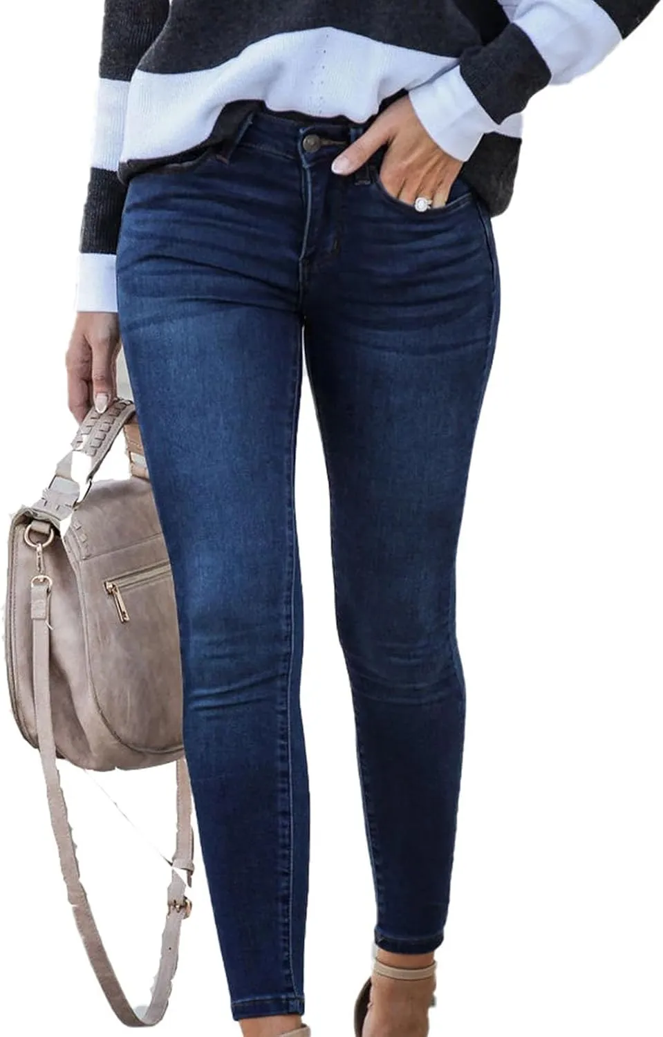 Stretchy Jeans for Women High Waisted Button Denim Leggings Slim Fit Straight Leg Pencil Trousers Casual Skinny Jeans
