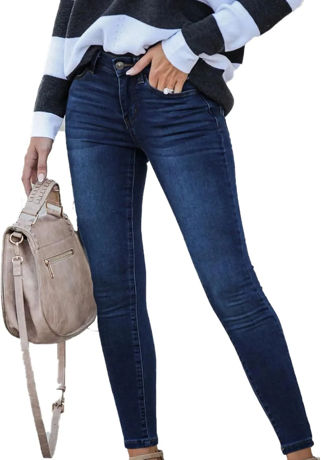 Stretchy Jeans for Women High Waisted Button Denim Leggings Slim Fit Straight Leg Pencil Trousers Casual Skinny Jeans