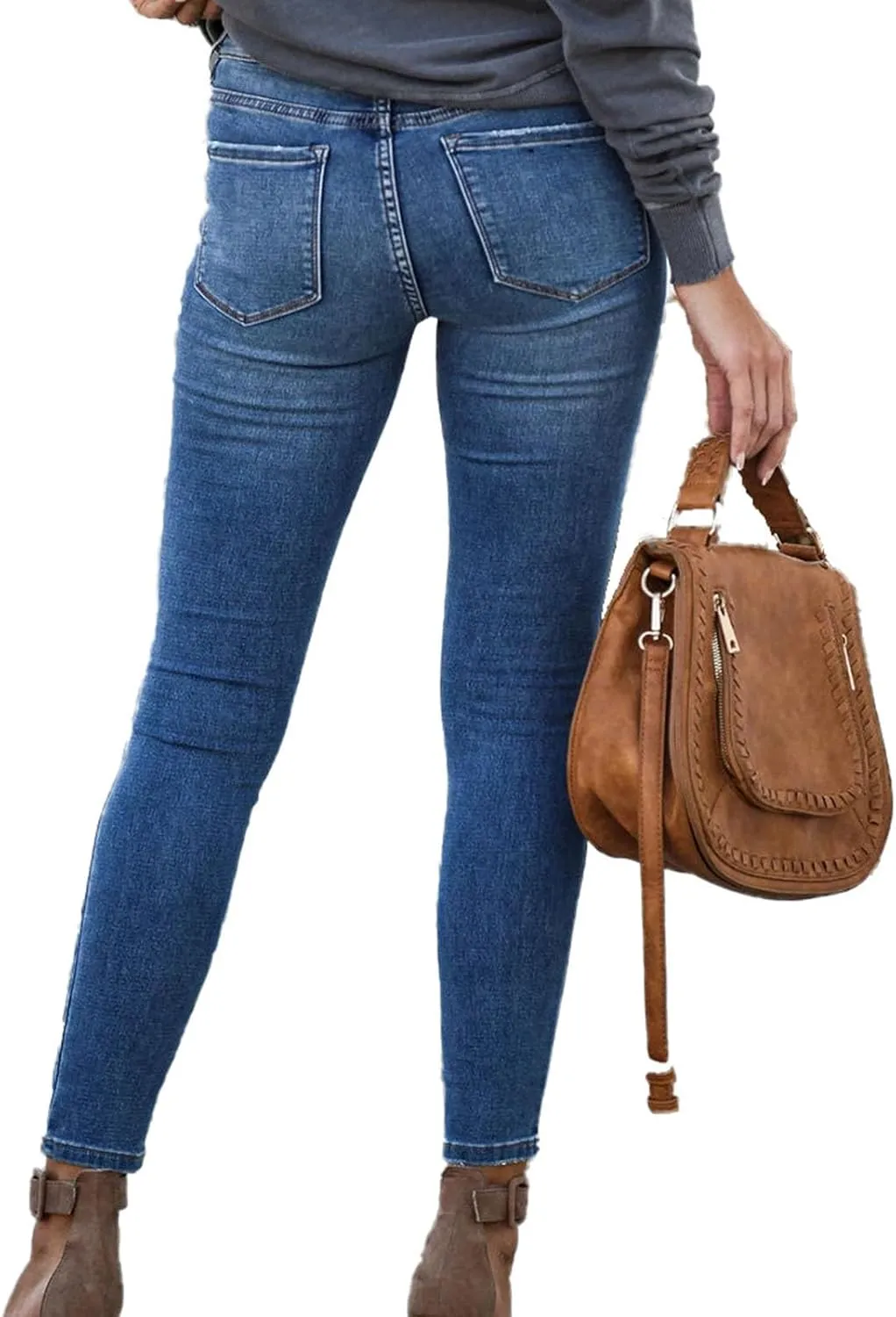 Stretchy Jeans for Women High Waisted Button Denim Leggings Slim Fit Straight Leg Pencil Trousers Casual Skinny Jeans