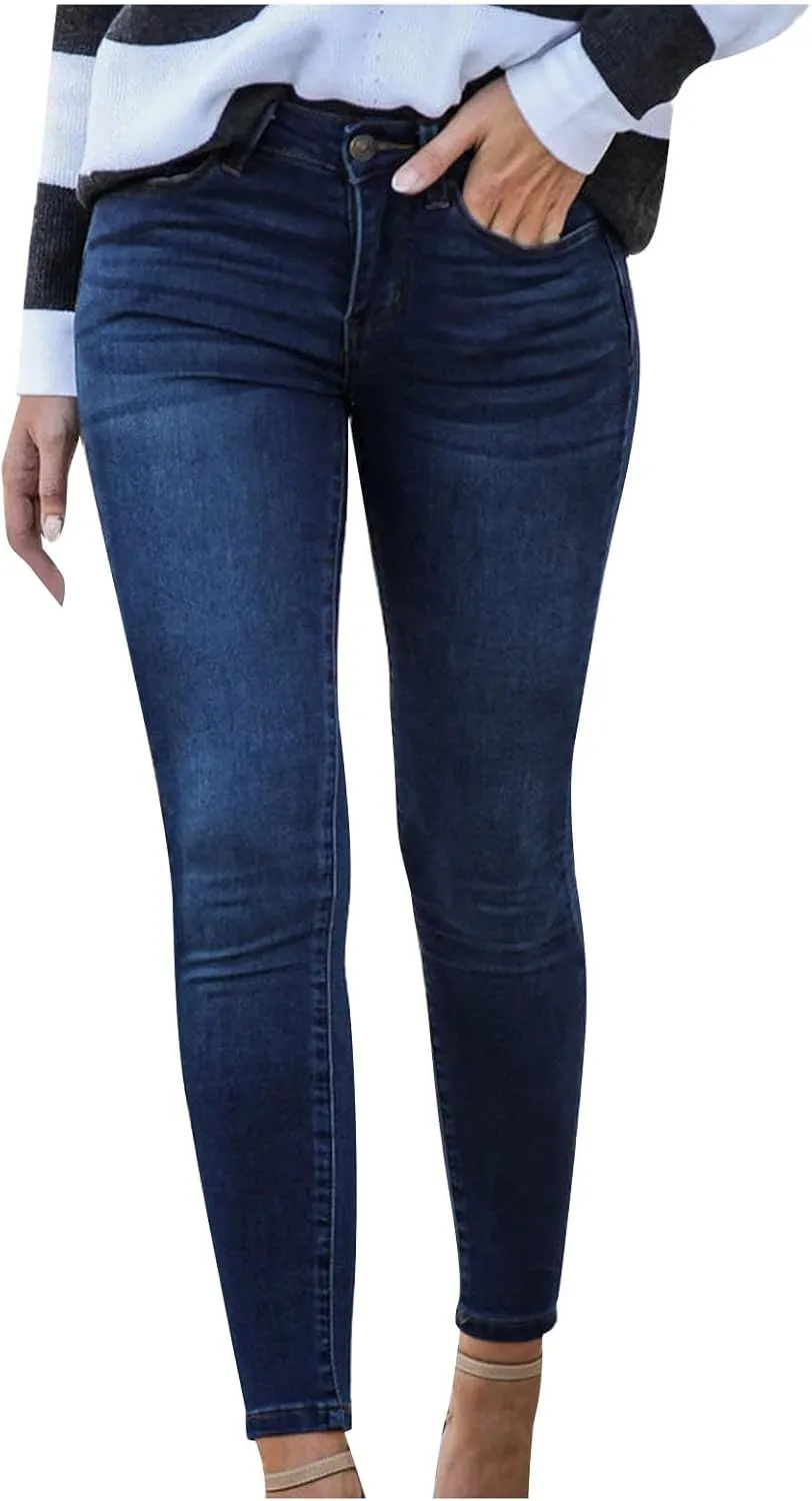 Stretchy Jeans for Women High Waisted Button Denim Leggings Slim Fit Straight Leg Pencil Trousers Casual Skinny Jeans