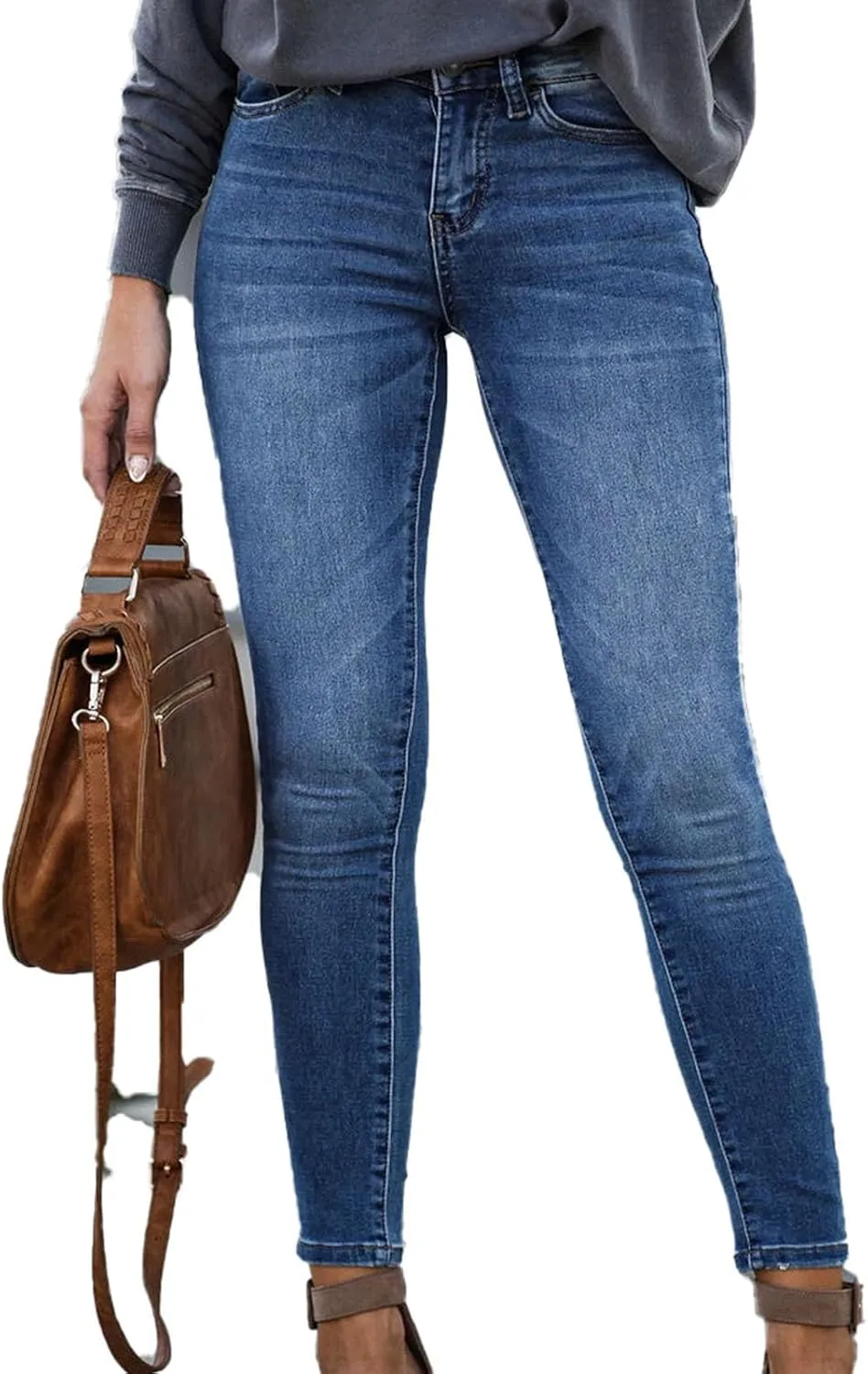 Stretchy Jeans for Women High Waisted Button Denim Leggings Slim Fit Straight Leg Pencil Trousers Casual Skinny Jeans