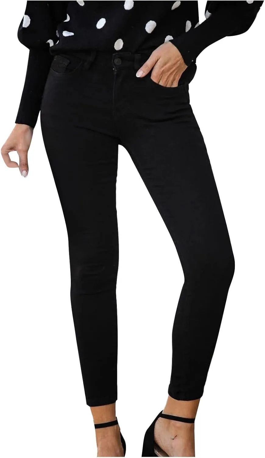 Stretchy Jeans for Women High Waisted Button Denim Leggings Slim Fit Straight Leg Pencil Trousers Casual Skinny Jeans