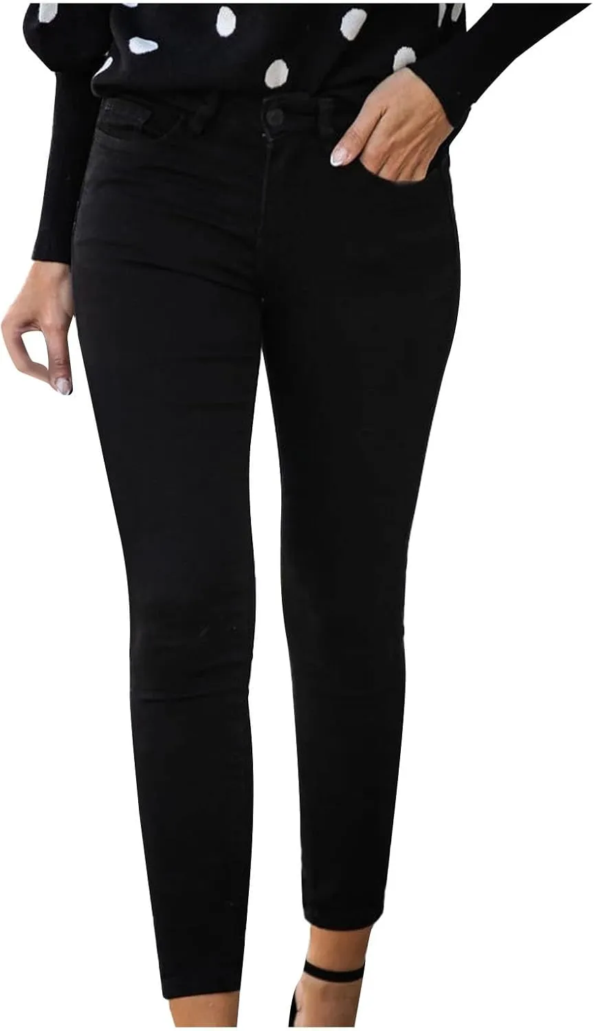 Stretchy Jeans for Women High Waisted Button Denim Leggings Slim Fit Straight Leg Pencil Trousers Casual Skinny Jeans