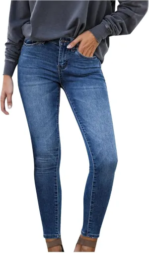 Stretchy Jeans for Women High Waisted Button Denim Leggings Slim Fit Straight Leg Pencil Trousers Casual Skinny Jeans