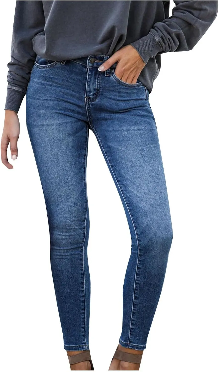 Stretchy Jeans for Women High Waisted Button Denim Leggings Slim Fit Straight Leg Pencil Trousers Casual Skinny Jeans