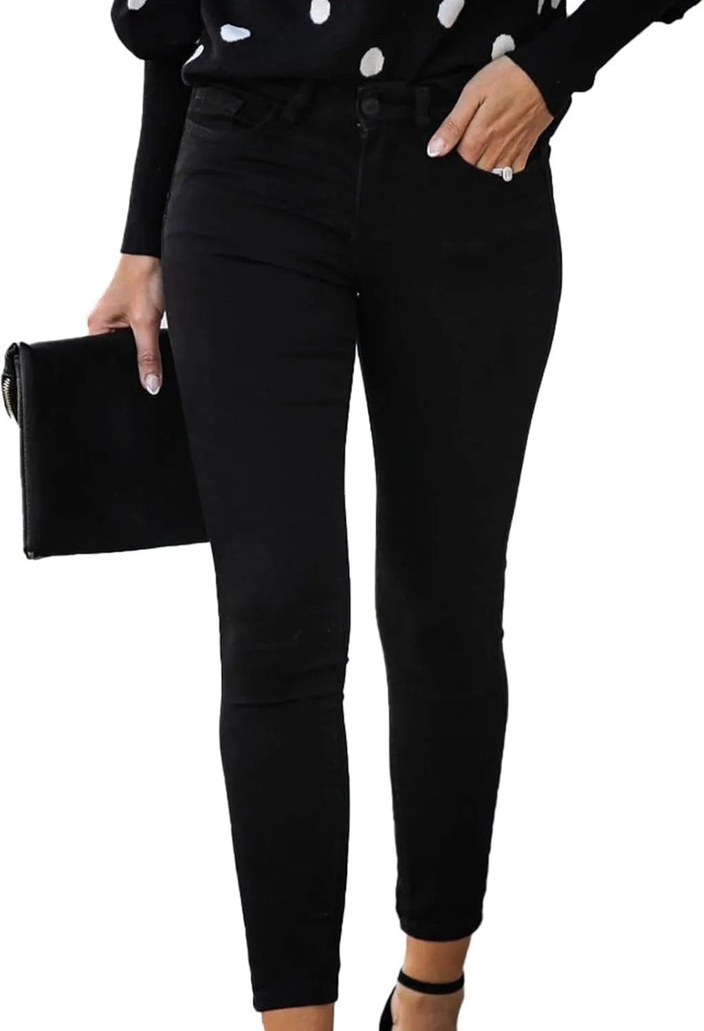 Stretchy Jeans for Women High Waisted Button Denim Leggings Slim Fit Straight Leg Pencil Trousers Casual Skinny Jeans