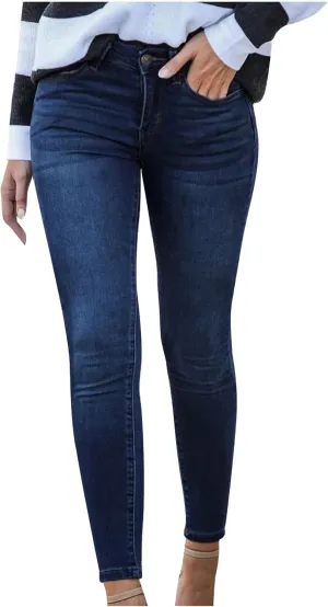 Stretchy Jeans for Women High Waisted Button Denim Leggings Slim Fit Straight Leg Pencil Trousers Casual Skinny Jeans