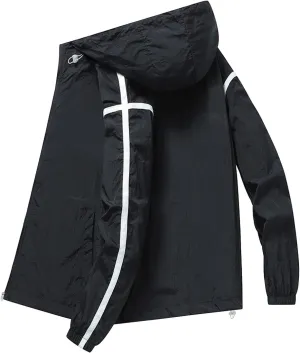 SUWBMHWE Mens Lightweight Hooded Softshell Waterproof Rain Jacket Breathable Raincoat Shell for Outdoor Mountain Hiking