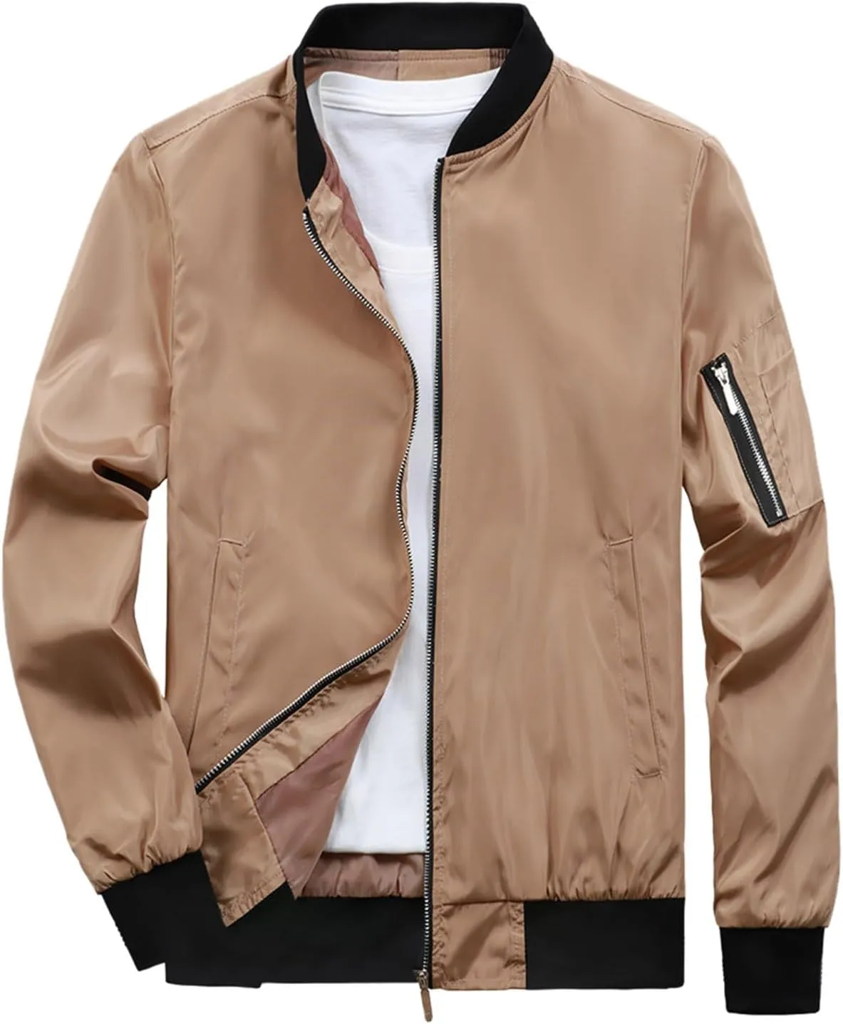 SUWBMHWE Men's Rain Jacket Waterproof Breathable Raincoat Stand Collar for Outdoor Hiking Traveling Cycling Windbreaker
