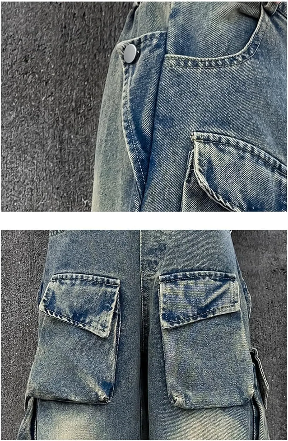 Teens Girls Denim Baggy Jeans Kids Girls High Waisted Elastic Distressed Washed Wide Leg Jeans Pants with Multi Pockets