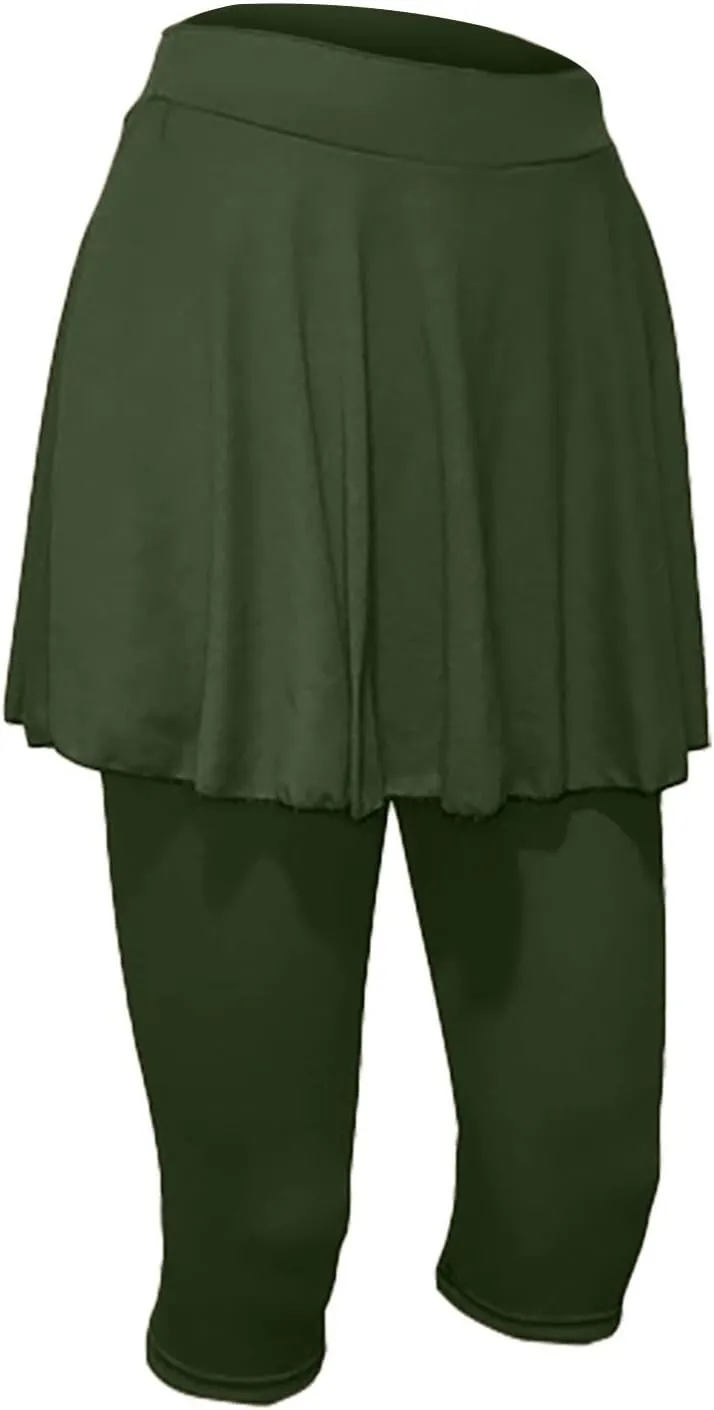 Tennis Skirted Leggings for Women Yoga Athletic Tummy Control Skort Golf Pickleball Capri Leggings with Ruffle Skirt