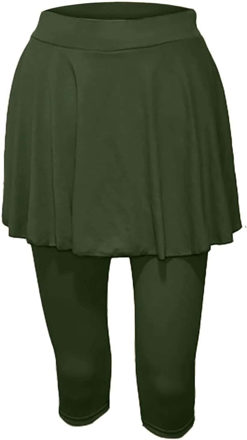 Tennis Skirted Leggings for Women Yoga Athletic Tummy Control Skort Golf Pickleball Capri Leggings with Ruffle Skirt