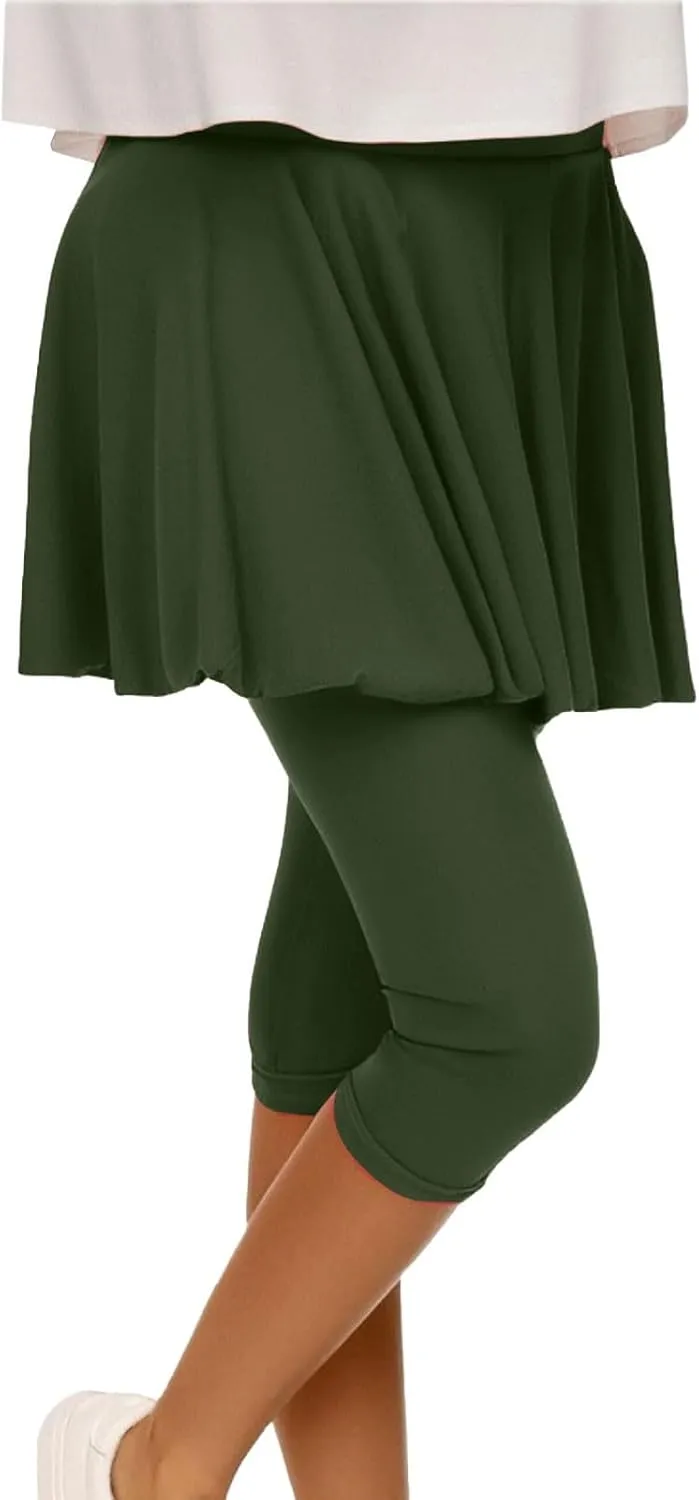 Tennis Skirted Leggings for Women Yoga Athletic Tummy Control Skort Golf Pickleball Capri Leggings with Ruffle Skirt