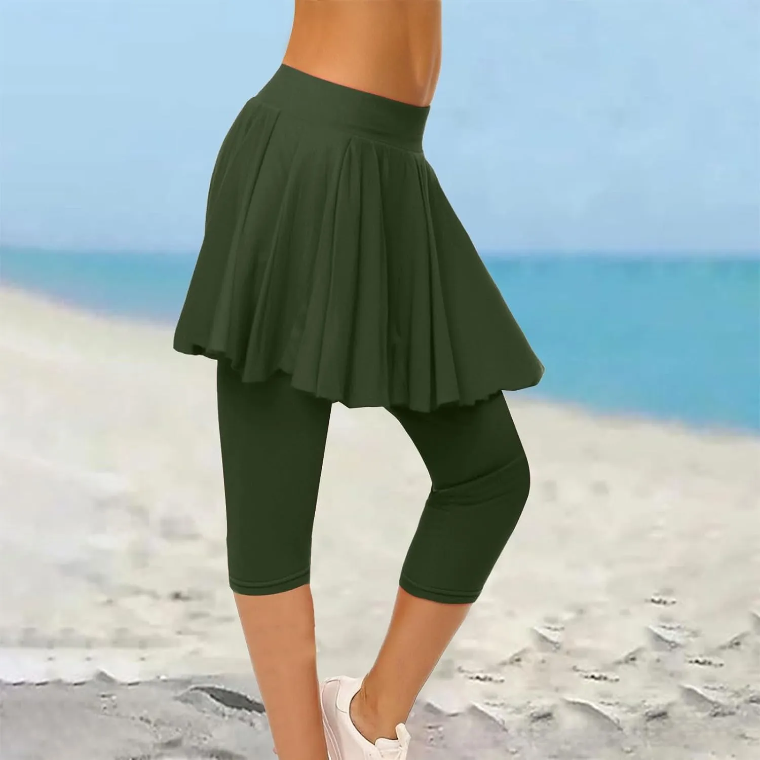 Tennis Skirted Leggings for Women Yoga Athletic Tummy Control Skort Golf Pickleball Capri Leggings with Ruffle Skirt