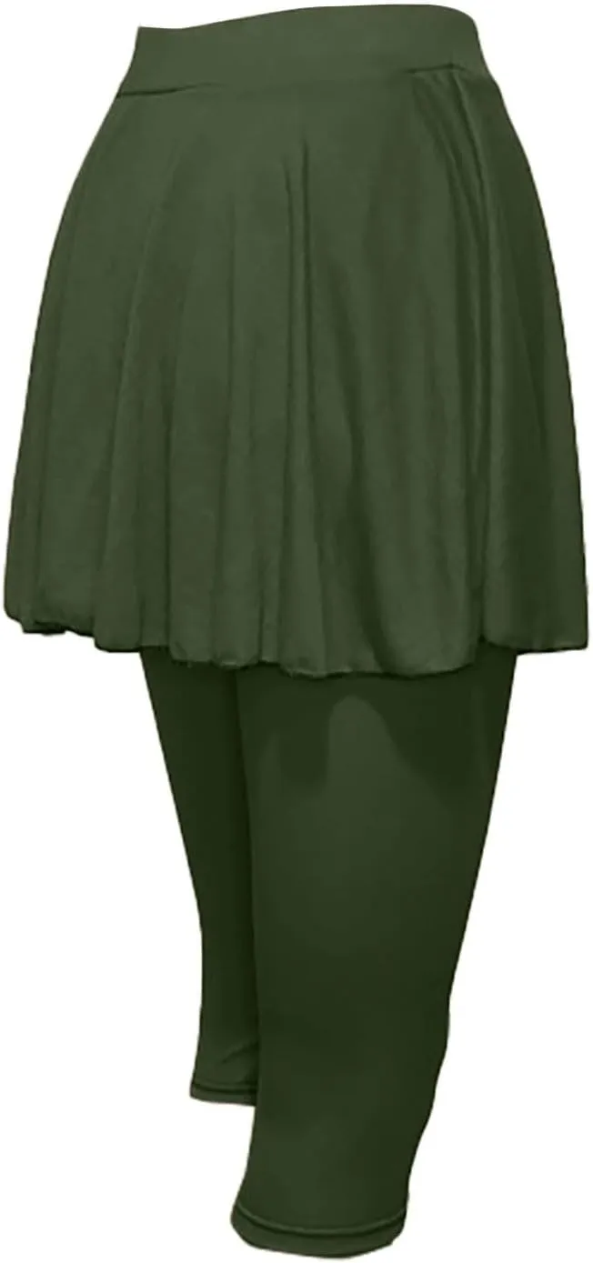 Tennis Skirted Leggings for Women Yoga Athletic Tummy Control Skort Golf Pickleball Capri Leggings with Ruffle Skirt