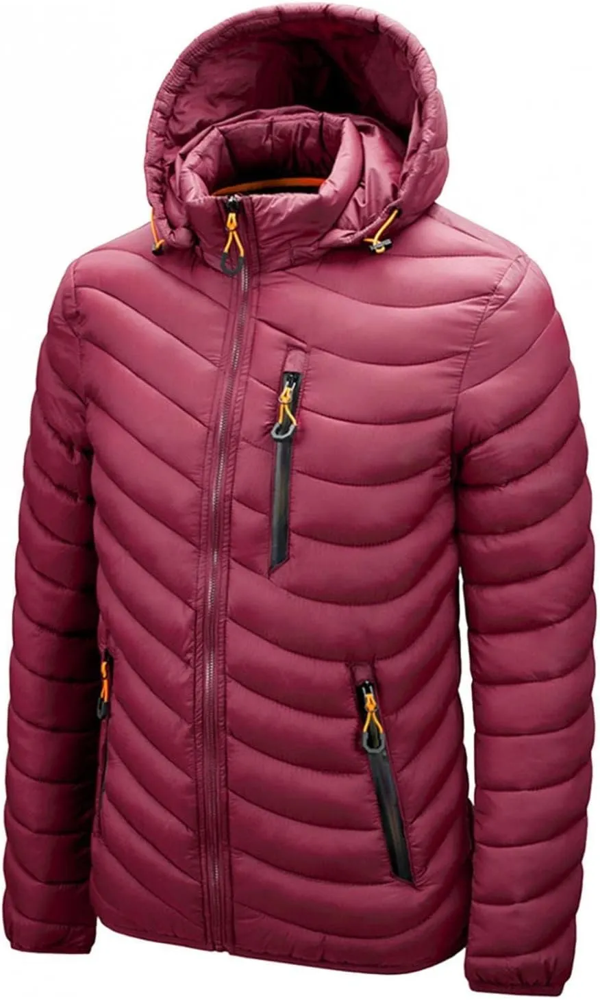 Thatrich Mens Lightweight Puffer Jacket with Hood Removable Hooded Jacket Zip Up Long Sleeve Water-Resistant Winter Outerwear