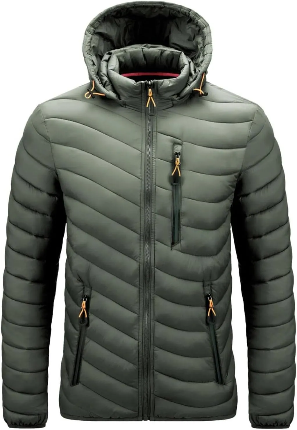 Thatrich Mens Lightweight Puffer Jacket with Hood Removable Hooded Jacket Zip Up Long Sleeve Water-Resistant Winter Outerwear