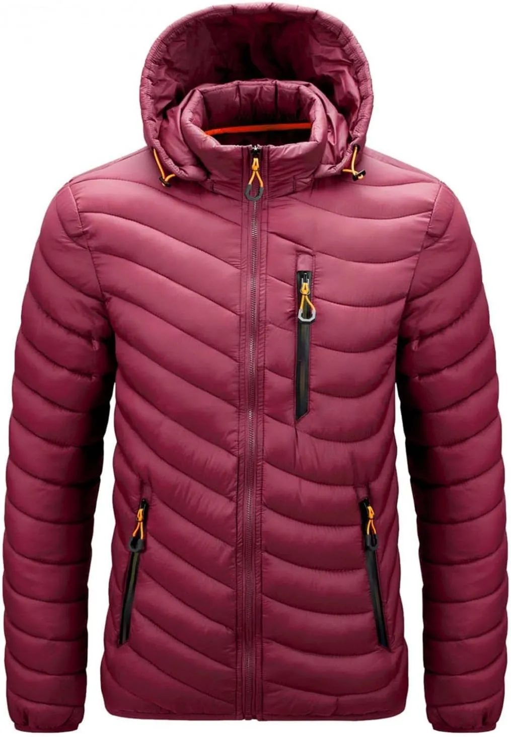 Thatrich Mens Lightweight Puffer Jacket with Hood Removable Hooded Jacket Zip Up Long Sleeve Water-Resistant Winter Outerwear
