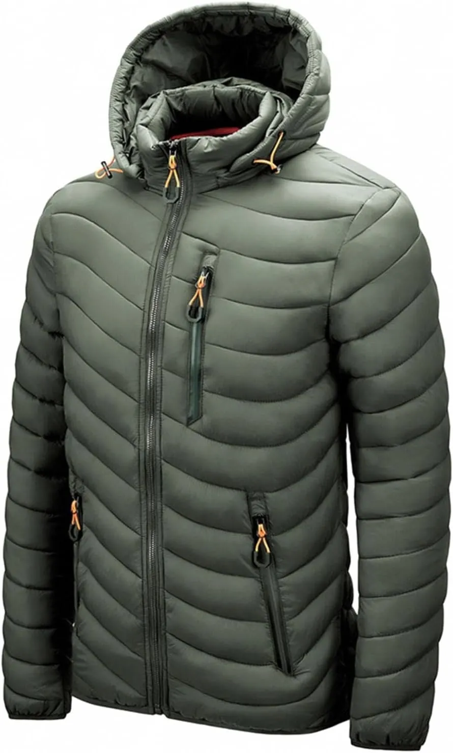 Thatrich Mens Lightweight Puffer Jacket with Hood Removable Hooded Jacket Zip Up Long Sleeve Water-Resistant Winter Outerwear