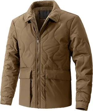 Thatrich Mens Winter Jacket Corduroy Lined Coat Lightweight Bomber Jacket Zip Up Lapel Shirt Coats Cozy Warm Tops Outerwear