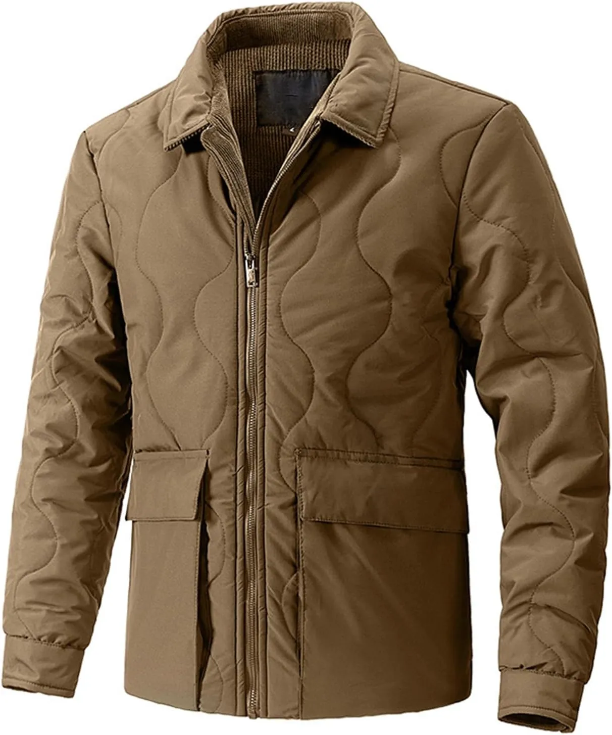 Thatrich Mens Winter Jacket Corduroy Lined Coat Lightweight Bomber Jacket Zip Up Lapel Shirt Coats Cozy Warm Tops Outerwear