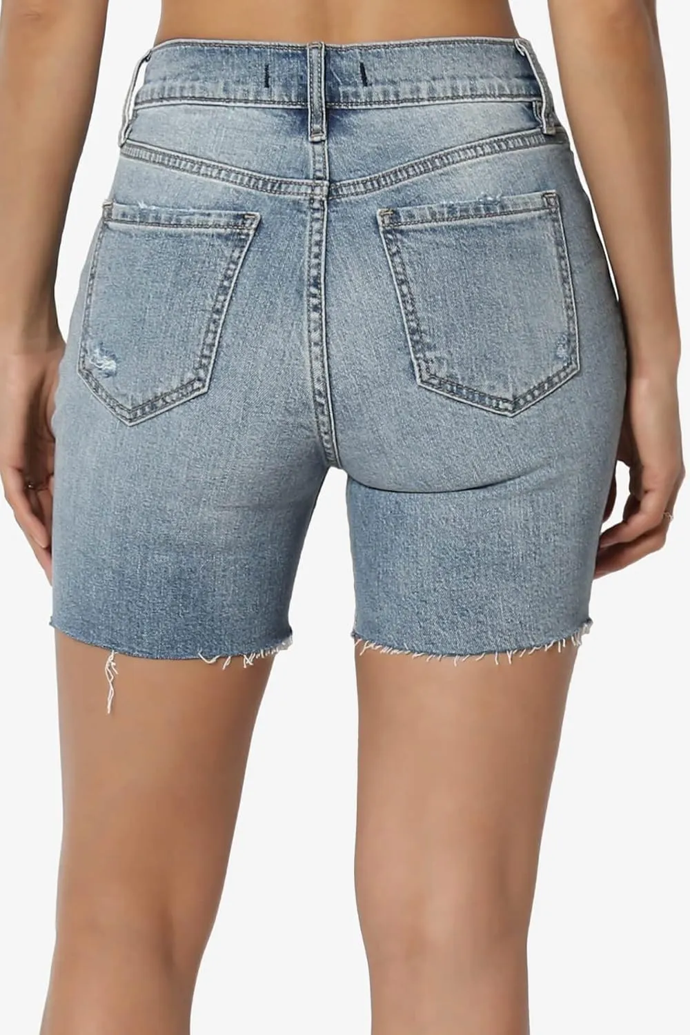 TheMogan Distressed Ripped Cut Off Frayed Hem High Waist Denim Shorts Shortie