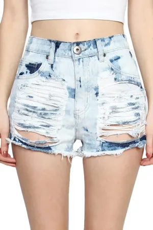 TheMogan Distressed Ripped Cut Off Frayed Hem High Waist Denim Shorts Shortie