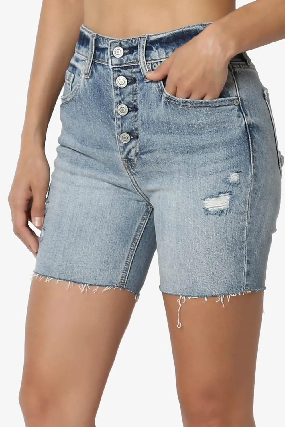 TheMogan Distressed Ripped Cut Off Frayed Hem High Waist Denim Shorts Shortie
