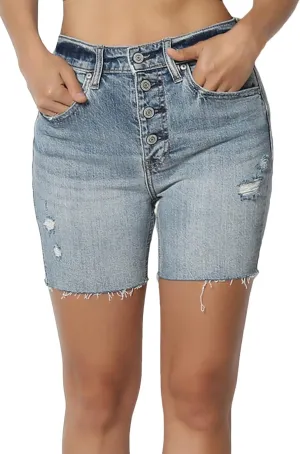 TheMogan Distressed Ripped Cut Off Frayed Hem High Waist Denim Shorts Shortie