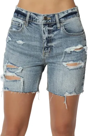 TheMogan Distressed Ripped Cut Off Frayed Hem High Waist Denim Shorts Shortie